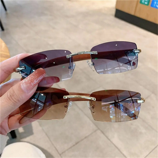 Trendy Punk Sunglasses Rimless Rectangle Sun Glasses for Men Women Fashion UV400 Driving Shades Frameless Gradient Eyewear