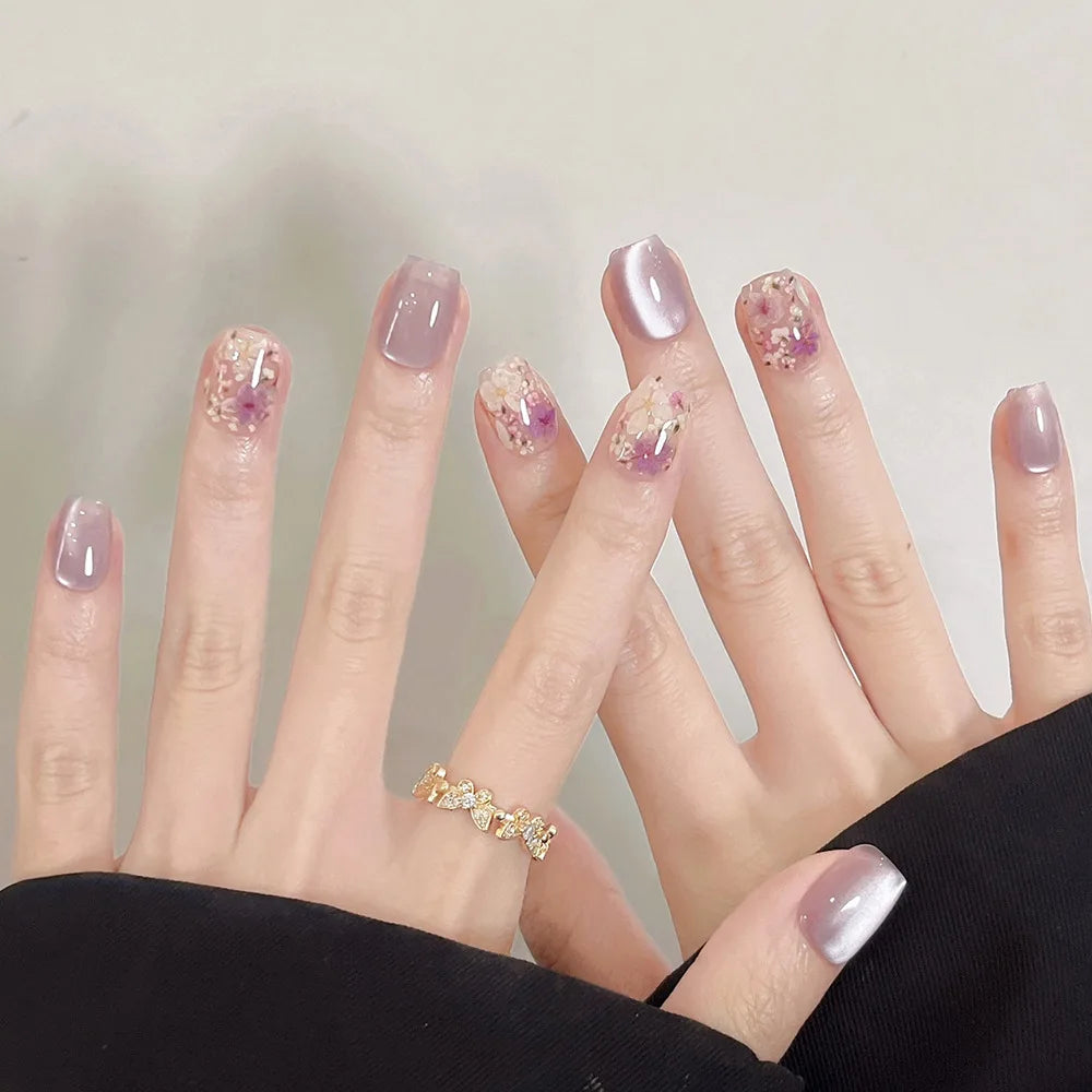 24pcs Detachable Short Press on Nails Y2k rhinestone False Nails with Glue Ballet Sweet Cool Girls Artificial False Nails Tip