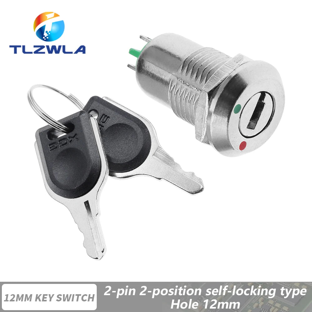 1PCS 12mm Zinc Alloy Electronic Key Switch With 2 Keys ON OFF Phone Lock Security Power Button Tubular Terminals 2 Position 1