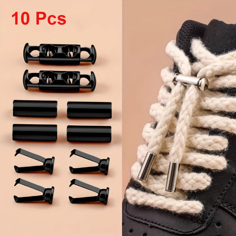 10Pcs No-Tie Shoelace Locks Spring Buckle Adjustable Metal Clips Sturdy Durable No-Install Drawstring Buckles for Hoodies Jac
