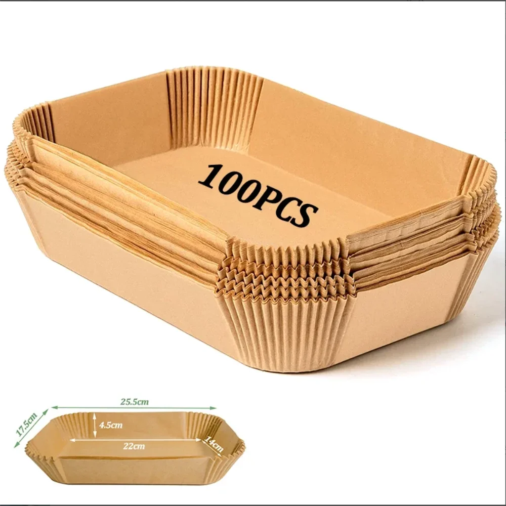 50/100pcs Disposable Air Fryer Paper Rectangle Kitchen Baking Airfryer Mat Oilproof Micro-wave Barbecue Baking Paper Accessor
