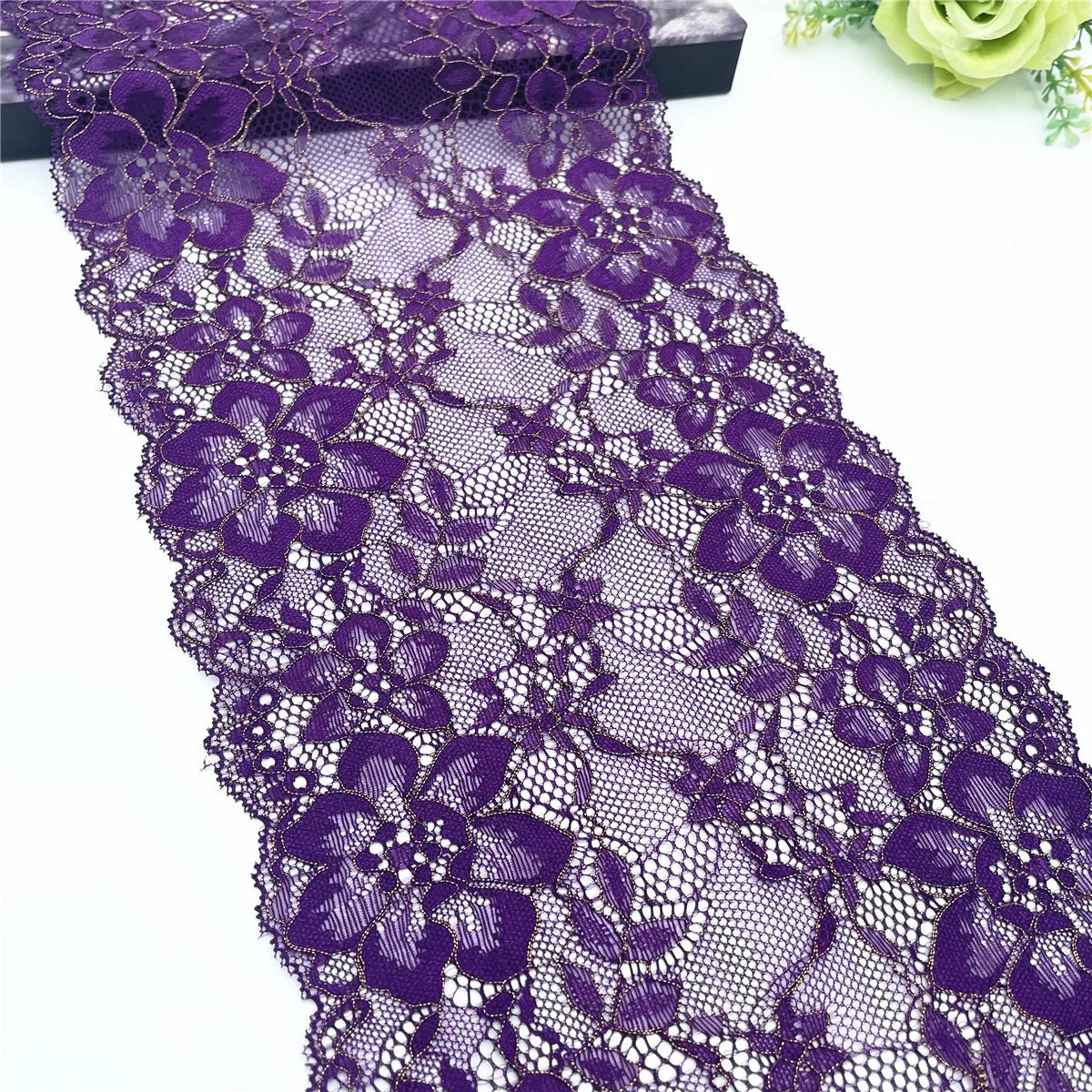 3y/lot Width 17.50cm Dark Purple Gold Elastic Stretch Lace For Skirt Hem Underwear Sewing Craft DIY Apparel Fabrics Material