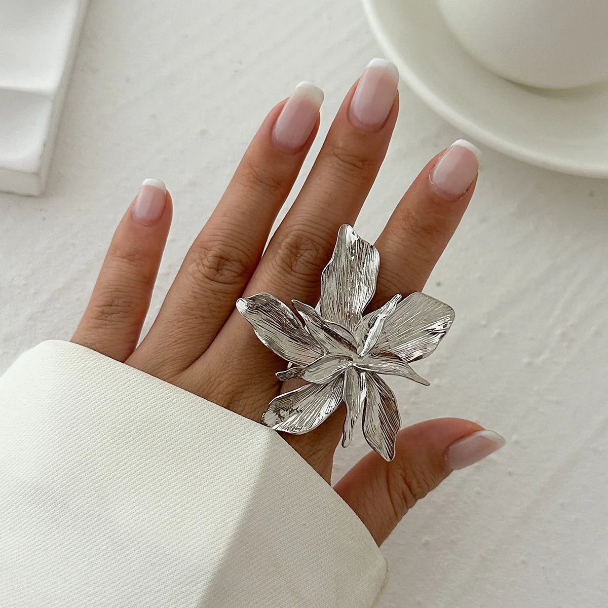 Personality Design Double Layered Big Flower Ring for Women Trend Punk Party Adjustable Finger Rings Fashion Jewelry Gift - 9