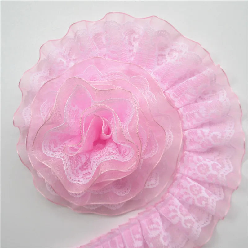 Lace Trim, 2 Yards Wide Pleated Organza Trim, Sewing Lace Trim for Scrapbooking, DIY Crafts, Wedding Decor Accessories - Pink
