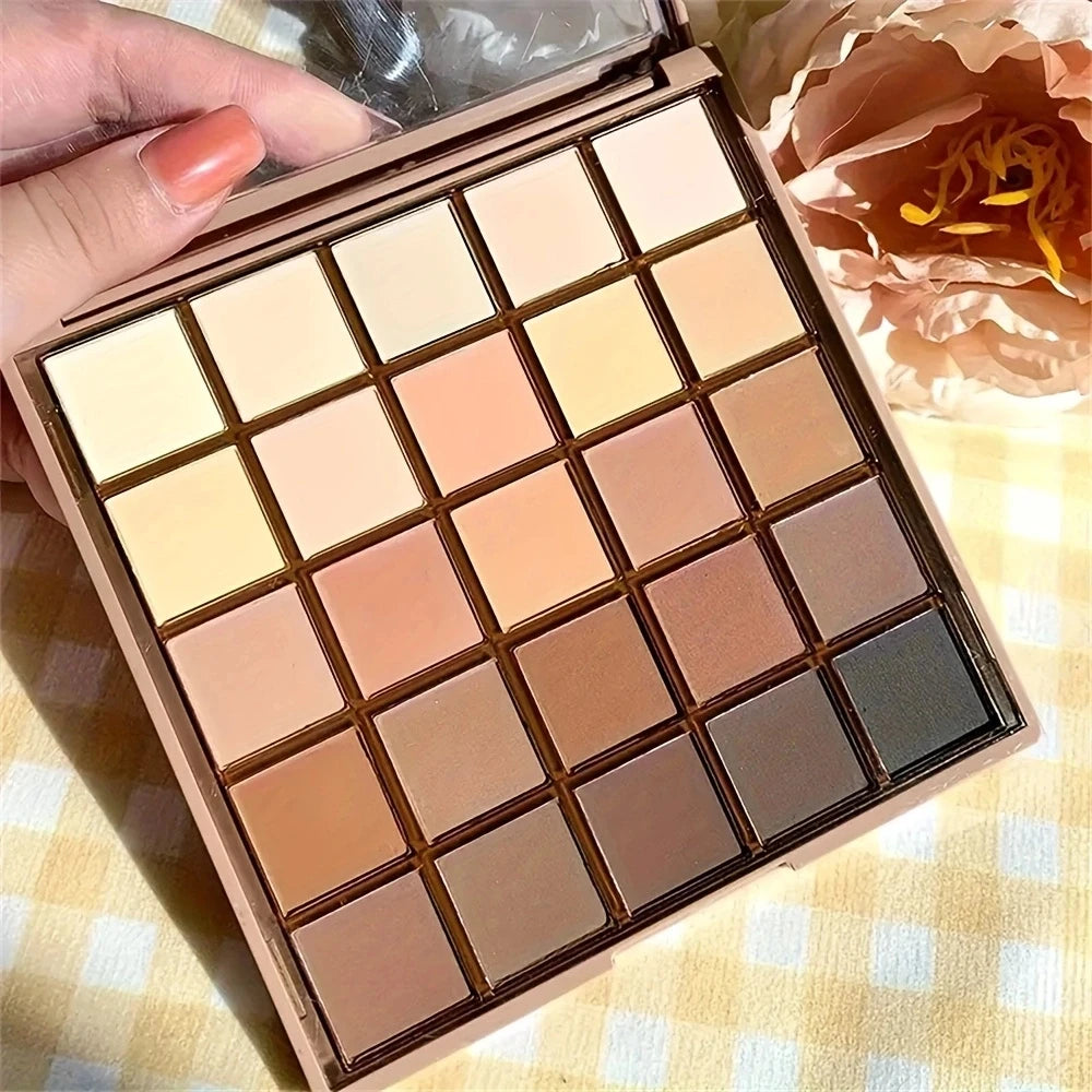 25-Color Eyeshadow Palette - Neutral Gray and Brown Earth Tones, Coffee and Chocolate-Style Shades, Creating a Versatile, Nat
