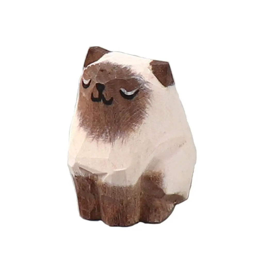 Creative Cartoon Animal Wood Bear Figurine Wooden Carved Desktop Knick-knack Sculpture Kids Toy Carving Cat Statue - cat 5