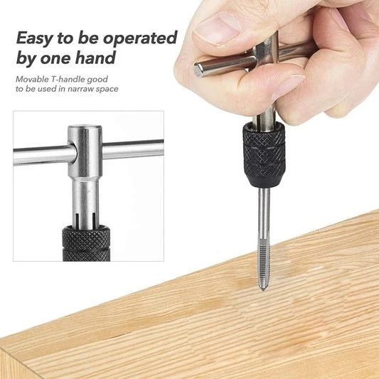 T-Handle Wrench M3 M4 M5 M6 M8 Hand Tap Reamer Thread Tapping Tool Set Adjustable Machine Screw Thread Tapping Drill Bit