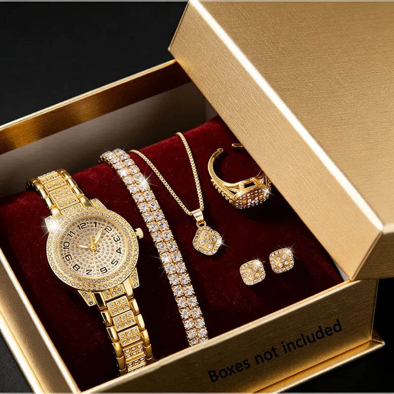 Luxury Women Gold Watch Fashion Ladies Quartz Diamond Wristwatch Elegant Female Bracelet Watches Set Reloj Mujer - gg