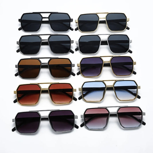 Hiking New Fashion Double Beam Polygonal Anti Light Glasses Retro Personalized Trendy Large Frame Eyewear European and Americ
