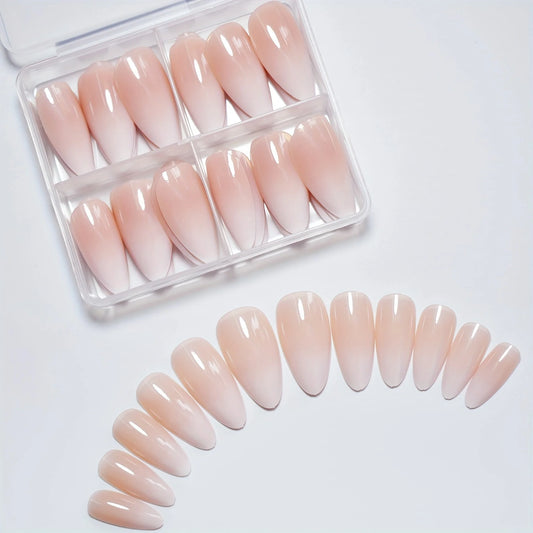 96pcs Almond Shaped Press on Nails, Medium Length, Glossy Finish, Pink & White Gradient, French Stripe Design, Fashionable &