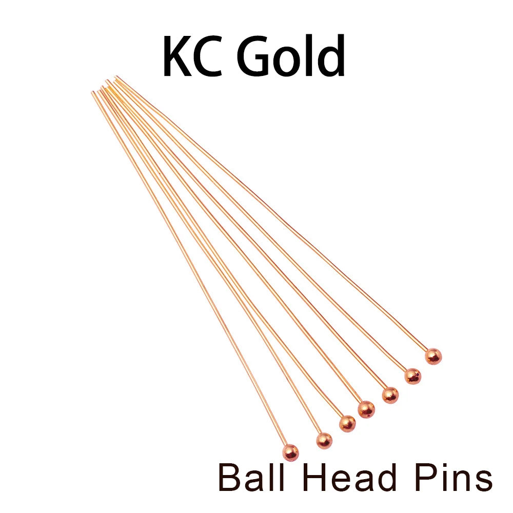 100-200Pcs/Lot 10-70mm Heads Eye Flat Head Pin Gold Plated Ball Head Pins for Jewelry Findings Making Accessories Supplies -