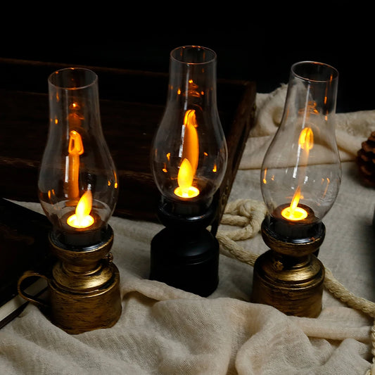 Vintage Oil Lamp Halloween Night Light LED Flameless Candle Lamp Antique Oil Light Battery Operated Decoration Lamp