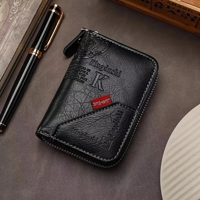 Vintage PU Leather Slim Wallet - Zipper RFID Blocking 11-Slot Card Holder, Retro Style Gift for Men & Women, Classic Design