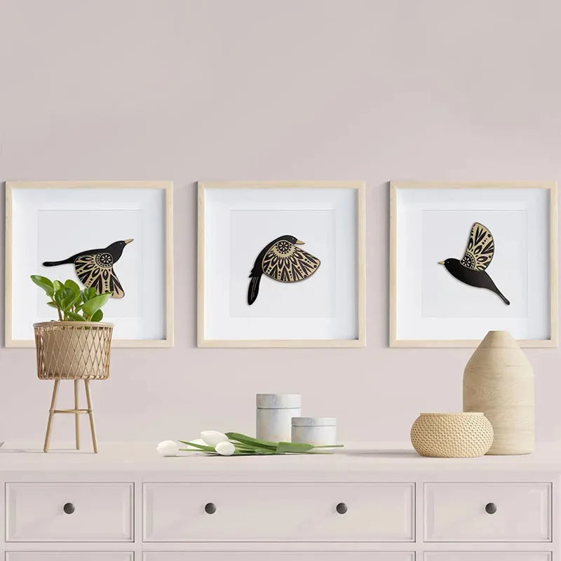 5pcs Wooden Black Bird Wall Decor Art Vintage Gothic Home Decor for Living Room Bathroom Kitchen Decorations Indoor Outdoor G