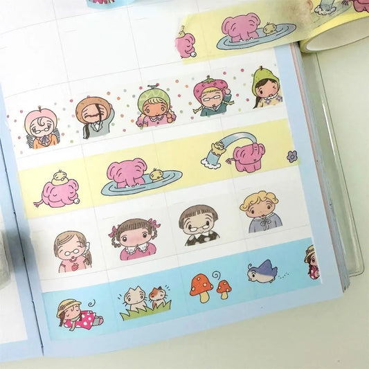 Washi Paper Tape Cute Little Girl Small Animal Handbook Decoration Material Sticker 3 Meters