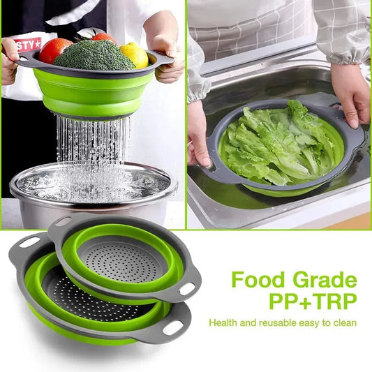 Silicone Folding Drain Basket Fruit Vegetable Washing Basket Foldable Strainer Colander Collapsible Drainer Kitchen Storage T
