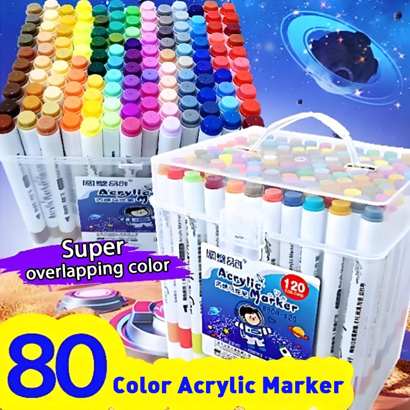 Acrylic Brush Markers Set with Portable Case, Liquid Ink Art Acrylic Paint Markers Set for Art and DIY Craft - 80 colors