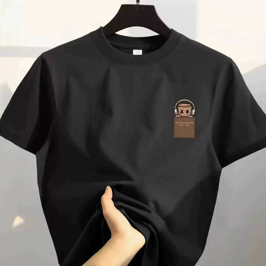 American Style Vintage Fashion Simple Design Print Cotton Men T Shirt Oversized Sports Short Sleeve Round Neck Couple Unisex