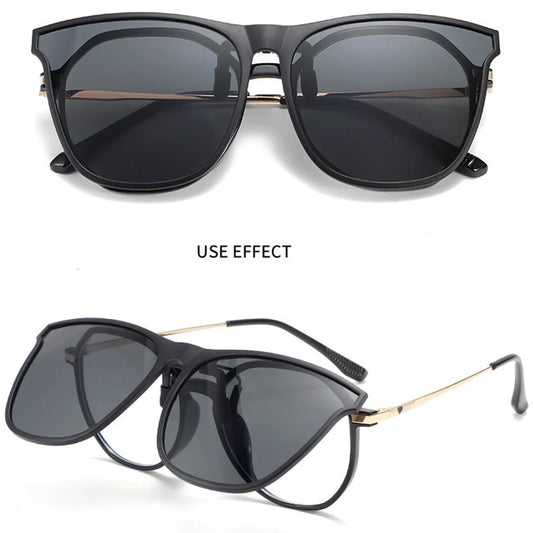 Polarized Clip On Sunglasses Men Women Car Driver Goggles Night Vision Eyewear Anti Glare Vintage Square Sun Glasses