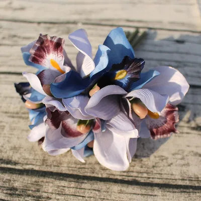 Autumn Decoration Vintage Orchid Silk Artificial Flowers Bouquet Wedding Party Home Decor Balcony Garden Outdoor Fake Flowers
