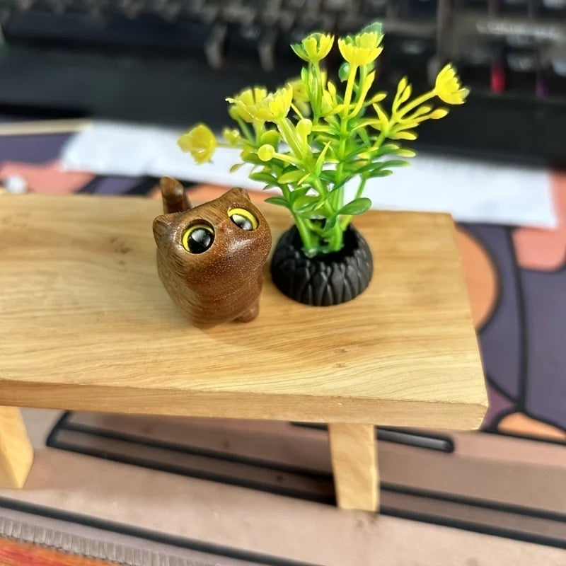 Charming Wooden Kitten Figurine - Handcrafted Cat Decor For Home, Perfect Gift Idea Cat Figurine Cat Accessories - B