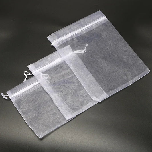 50PCS 5x7 7x9 9x12 10x15 11x16 13x18 15x20 17x23cm White Organza Bags Christmas Halloween Birthday Party Wedding Gift Box Bag
