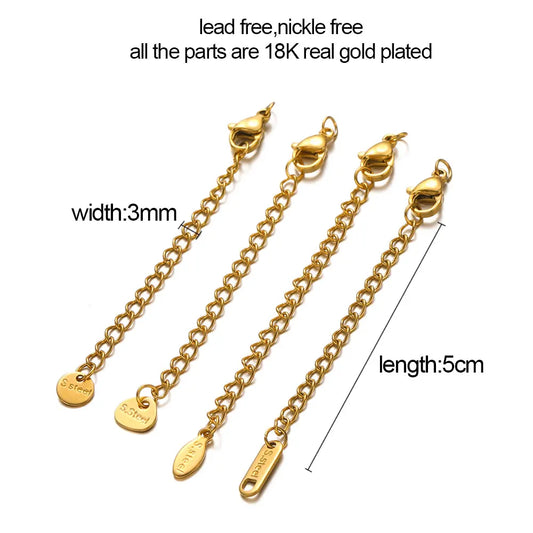 10pcs Stainless Steel Extension Chains with Lobster Clasps Connector Link Necklace Tail Making DIY Bracelet Accessories Suppl