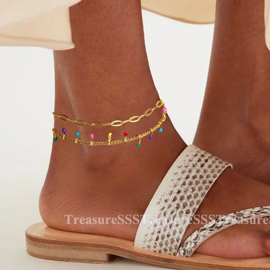 Anklets for Women Summer Beach Accessories Stainless Steel Imitation Pearl Chain Anklet Gold Color Leg Bracelets Bodychain Gi