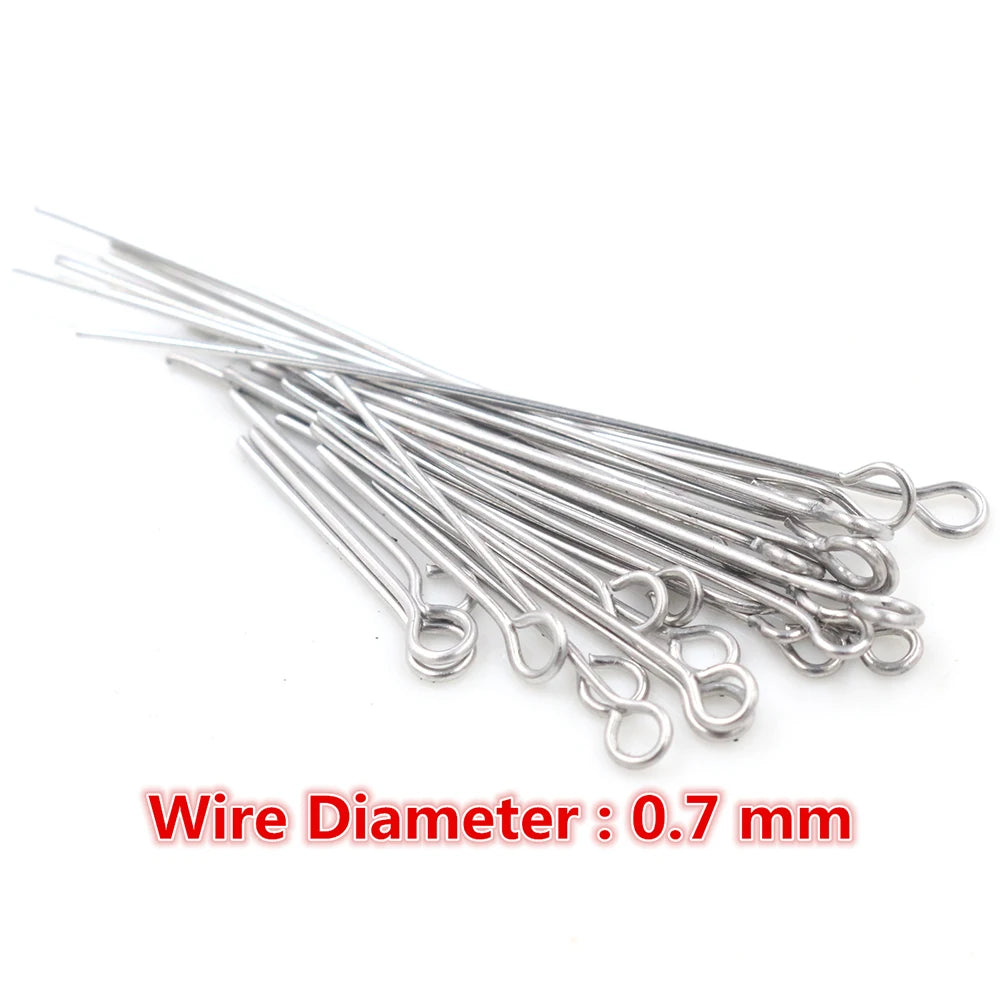 No Fade 100pcs/Lot 20 30 35 40 70 mm Stainless steel Eye Pins Findings Eye Head Pins For Jewelry Making DIY Supplies Accessor