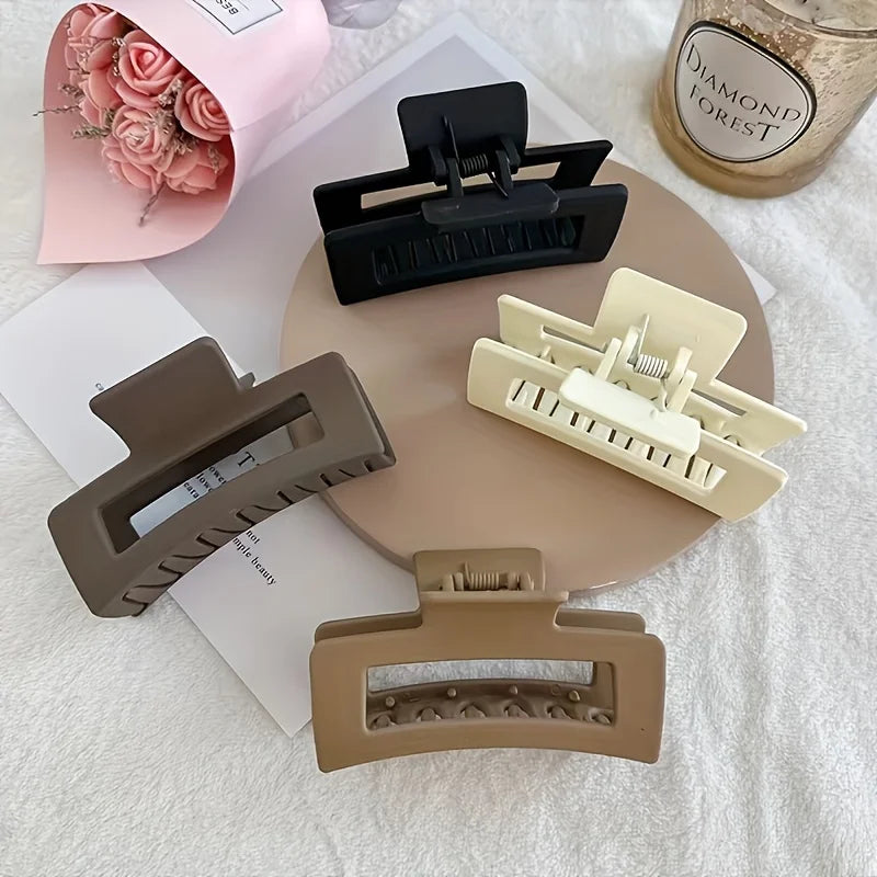 4pcs Set Women Hair Claw Simple Style Solid Color Big Hair Claw Clips Square Hair Clips Rectangle Fashion Hair Accessories -