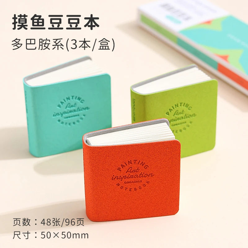 3pcs/set Colorful Mini Drawing Books Square Watercolor Sketchbook Thick Paper Drawing Books Study Art Art Supplies - A