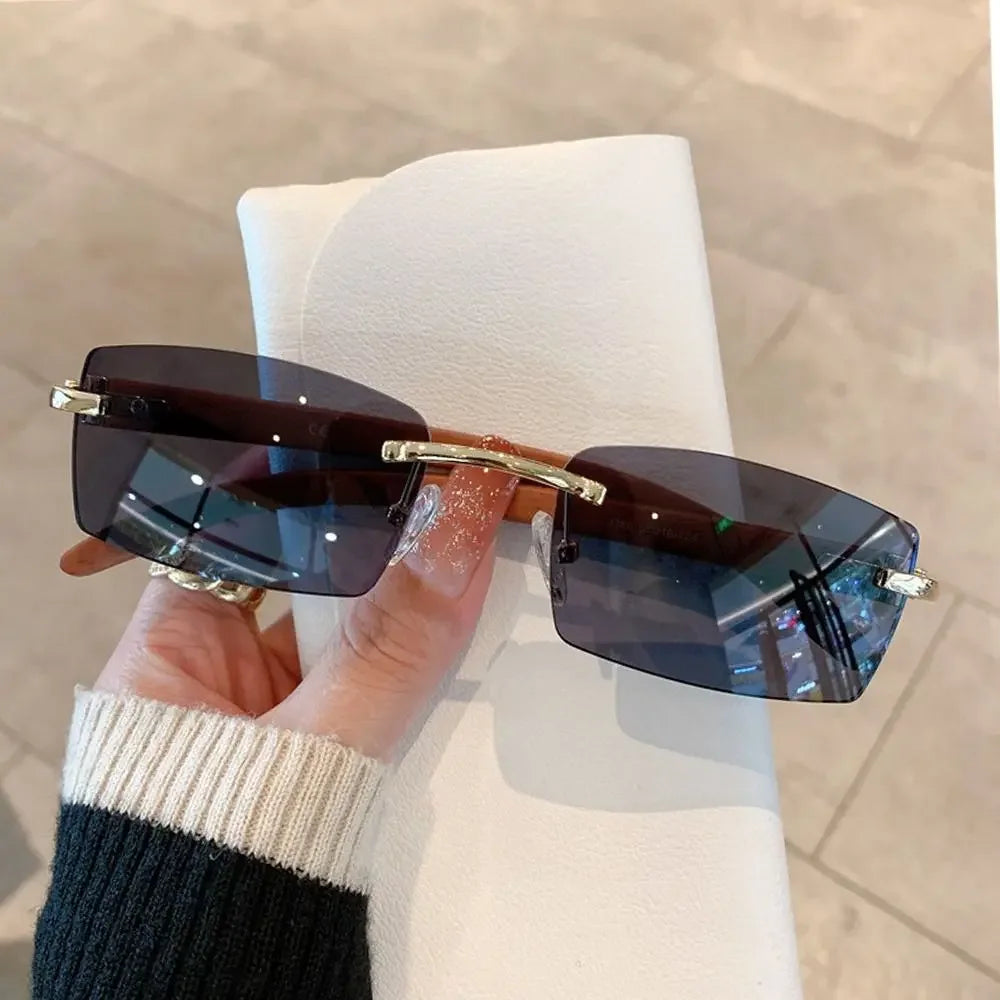 Trendy Punk Sunglasses Rimless Rectangle Sun Glasses for Men Women Fashion UV400 Driving Shades Frameless Gradient Eyewear -