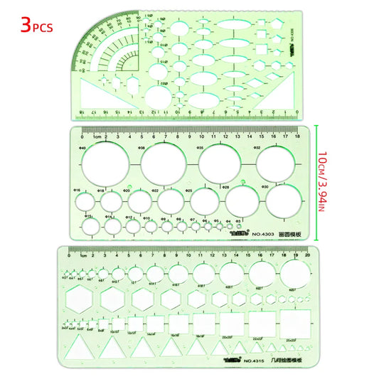 Circle Template Measurement Geometry Ruler Geometric Drawing Template Ruler Scale Drawing Shape Office and School Building 3P