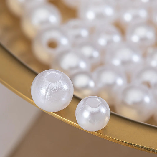 200pcs Perforated ABS Imitation Pearl Beads 4/5/6/8/10mm Round Spacer Beads for DIY Jewelry Making and Sewing Crafts