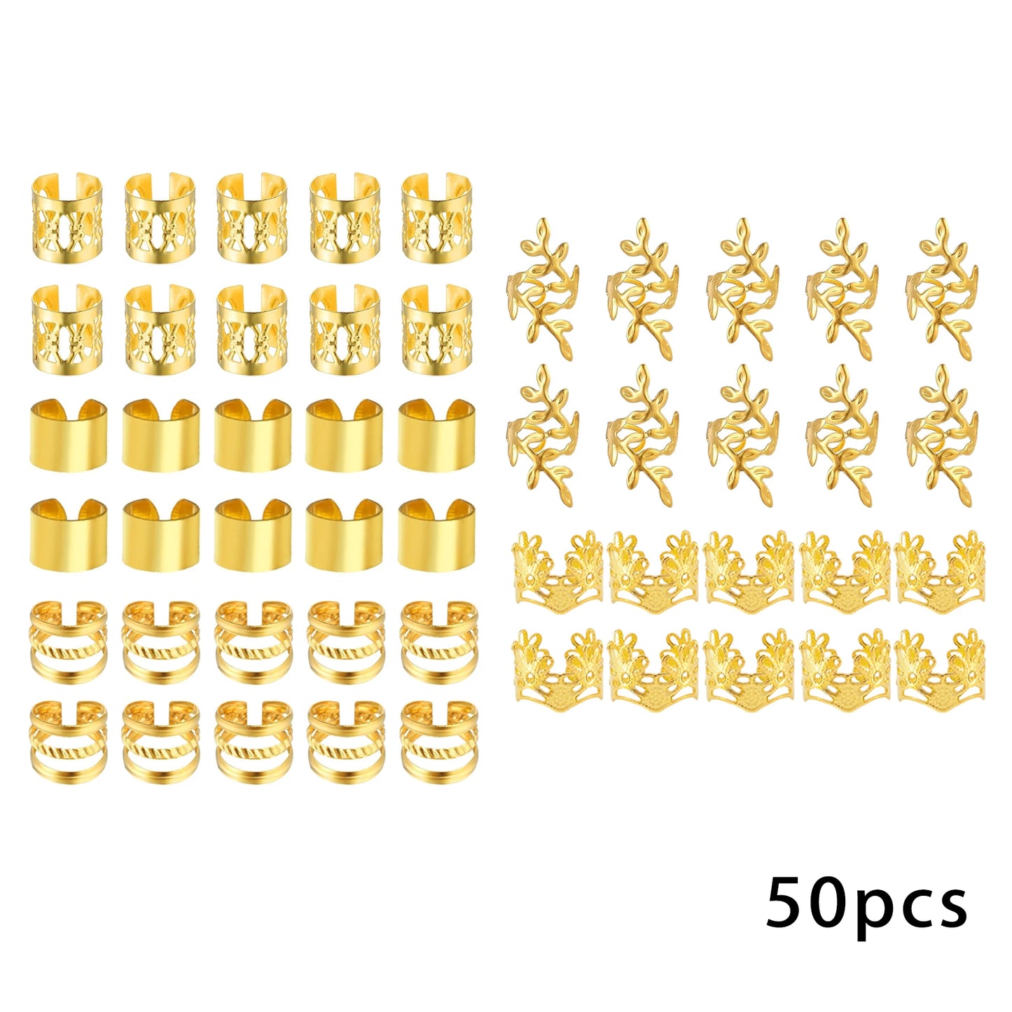 100pcs Elegant Golden Alloy Hair Jewelry for Braids, Solid Color - Vintage-Inspired Accessories for Men & Women's Dreadlocks