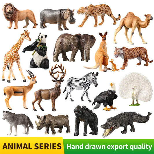 Montessori Wild Animals Model Toy Set - Lion Elephant Antelope Action Figures Miniature Zoo Figurines Educational Kids Gift