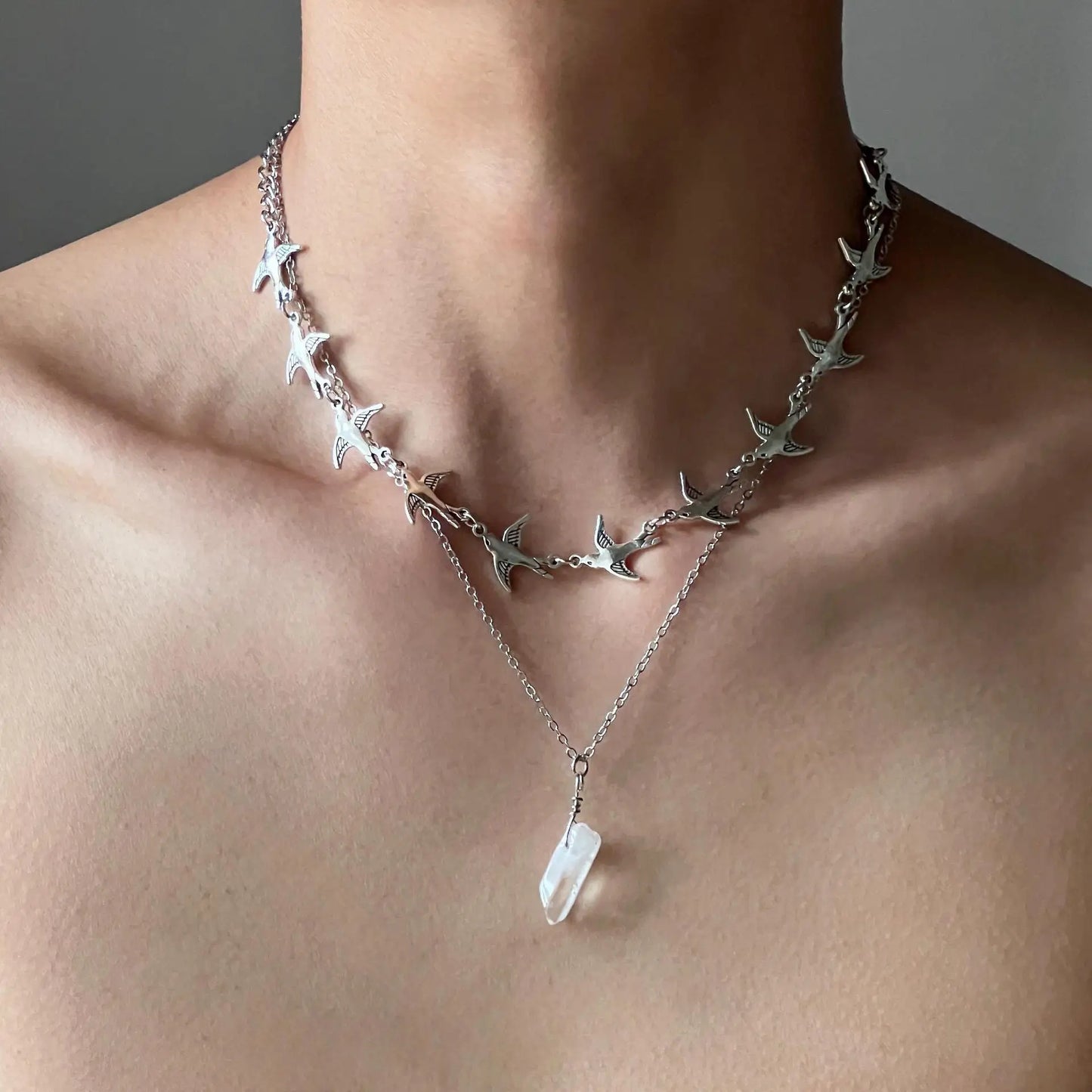2024 Retro Style Texture Join Necklaces For Women Silver Color Stainless Steel Neck Chains For Women Jewelry Chocker - Blue Z