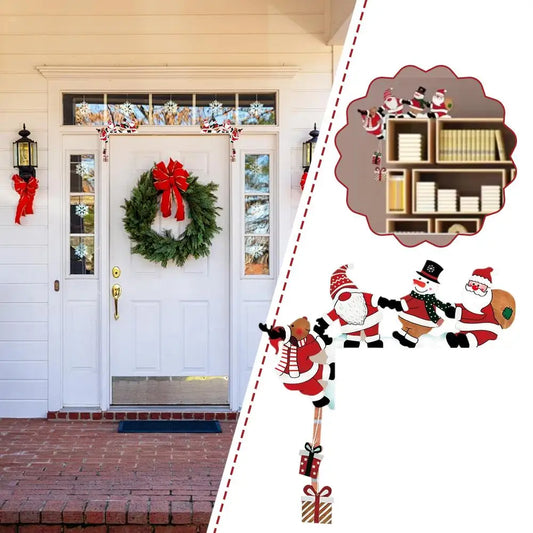 2026 New Wooden Santa Door Corner Decor Snowman Reindeer Pendant Christmas Cartoon Door Frame Decor Party Christmas Ornament