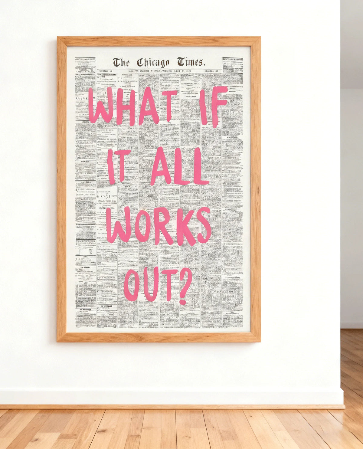 Newspaper Poster - What If It All Works Out - Positive Quote Canvas Wall Art, Affirming Minimalist Prints, Neutral Dorm Room