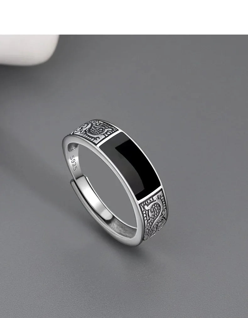 925 Sterling Silver Men's Ring Luxury black Gem For Men Wedding Fine Jewelry Accessories Party Gifts