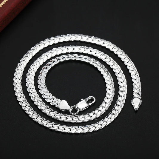 Hot 925 Sterling Silver 6mm Side Chain 16/18/20/22/24 Inch Necklace For Women Man Fashion Wedding Engagement Jewelry Gifts
