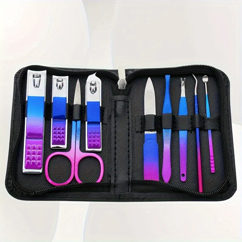 9-18pcs Set Professional Stainless Steel Manicure & Pedicure Kit Precision Nail Care with Travel Case with Nail Clipper Sciss