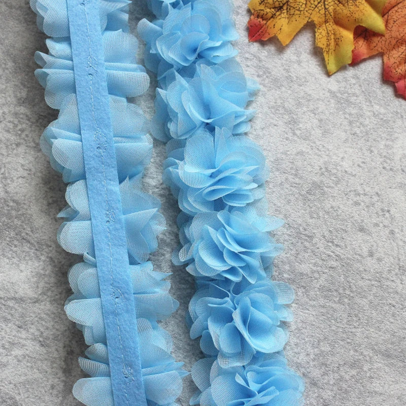 1 Yard Width 5cm 3D Chiffon Flowers Lace Trim Multicolor DIY Lace Ribbon Decor Clothes Accessories Craft Sewing Fabric Suppli