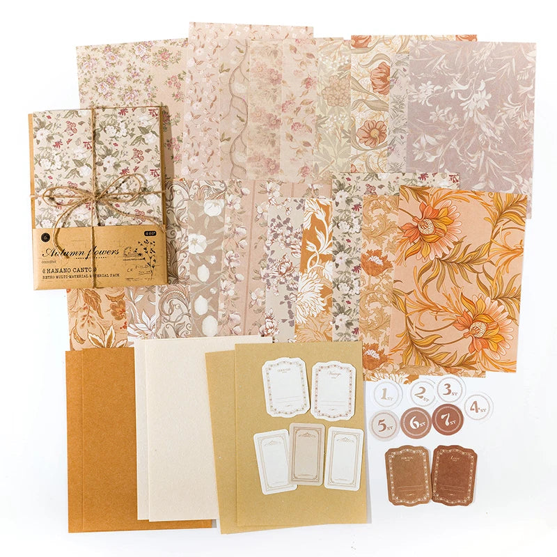 40Pcs Floral Handmade Paper Mix Material Junk Journal Planner Scrapbooking Vintage Decorative Collage DIY Craft Background Pa