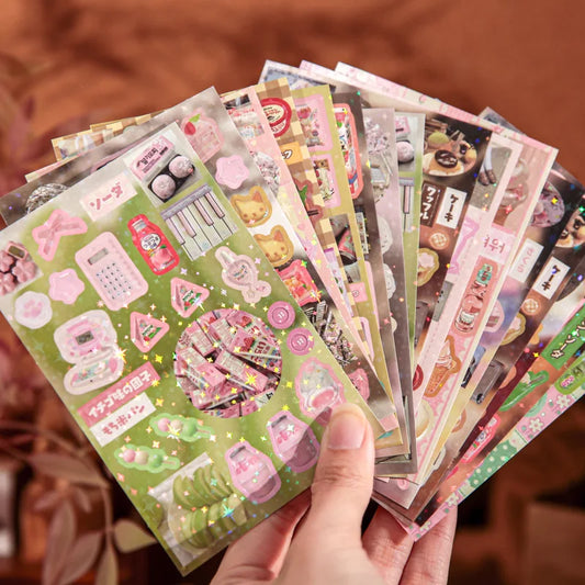 30 Pages Retro Cute Y2K Food Cut Film Sticker Book Journal Handbook Scrapbook DIY Phone Case Decoration Sticker Gift