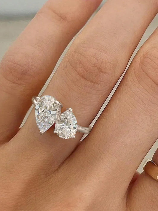 Asglam 925 Sterling Silver Simple Classic Zircon Water Drop Ring For Women Engagement Wedding Luxury Fine Jewelry
