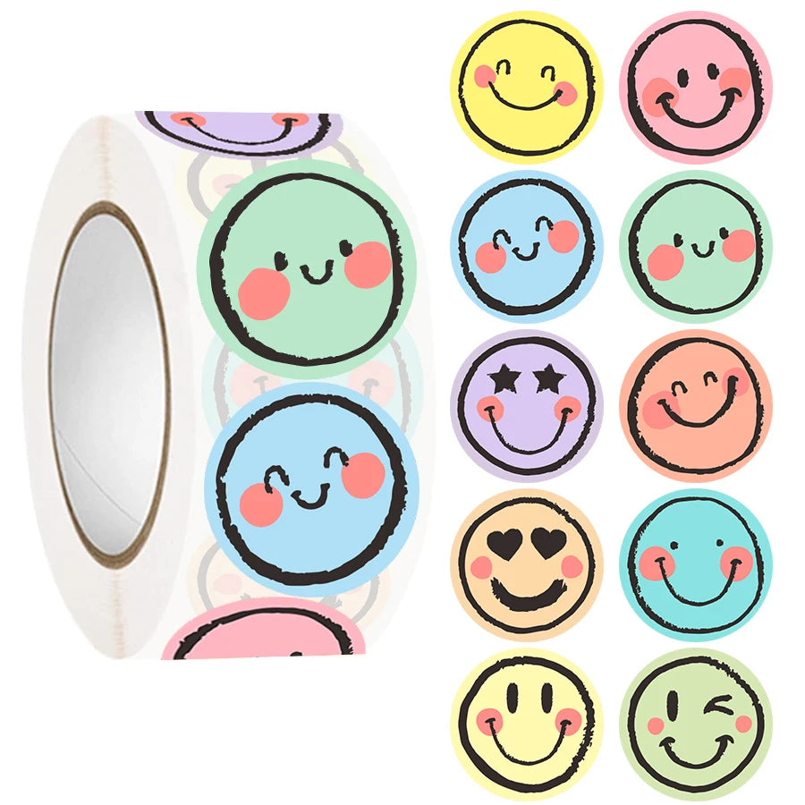 500 Pcs Colorful Round Face Stickers – Pastel Gradient Expressions, Self-Adhesive Matte Labels for Scrapbooking, Journals - M