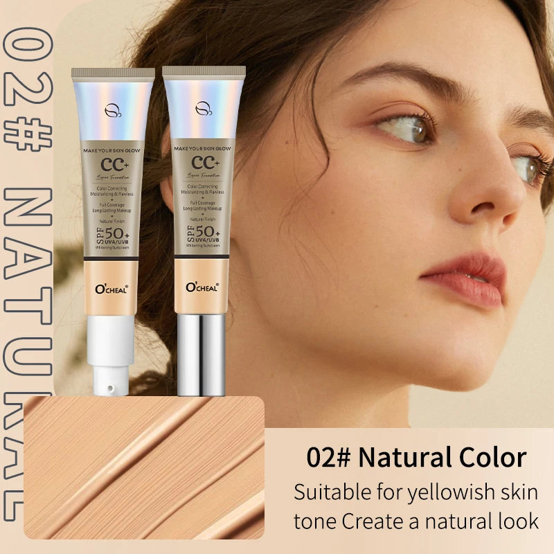 Ocheal 30g CC Cream Foundation Waterproff Concealer Moisturizing Sunscreen Liquid SPF 50+ Long Lasting Brightening Makeup Pri