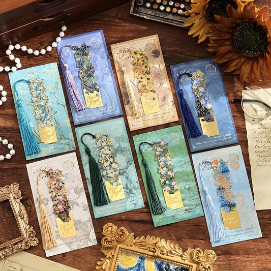 1 Pc Vintage Artistic Metal Bookmark, Hollow Painting Design With Long Tassel For Office Book Lovers Reading Gift Stationery