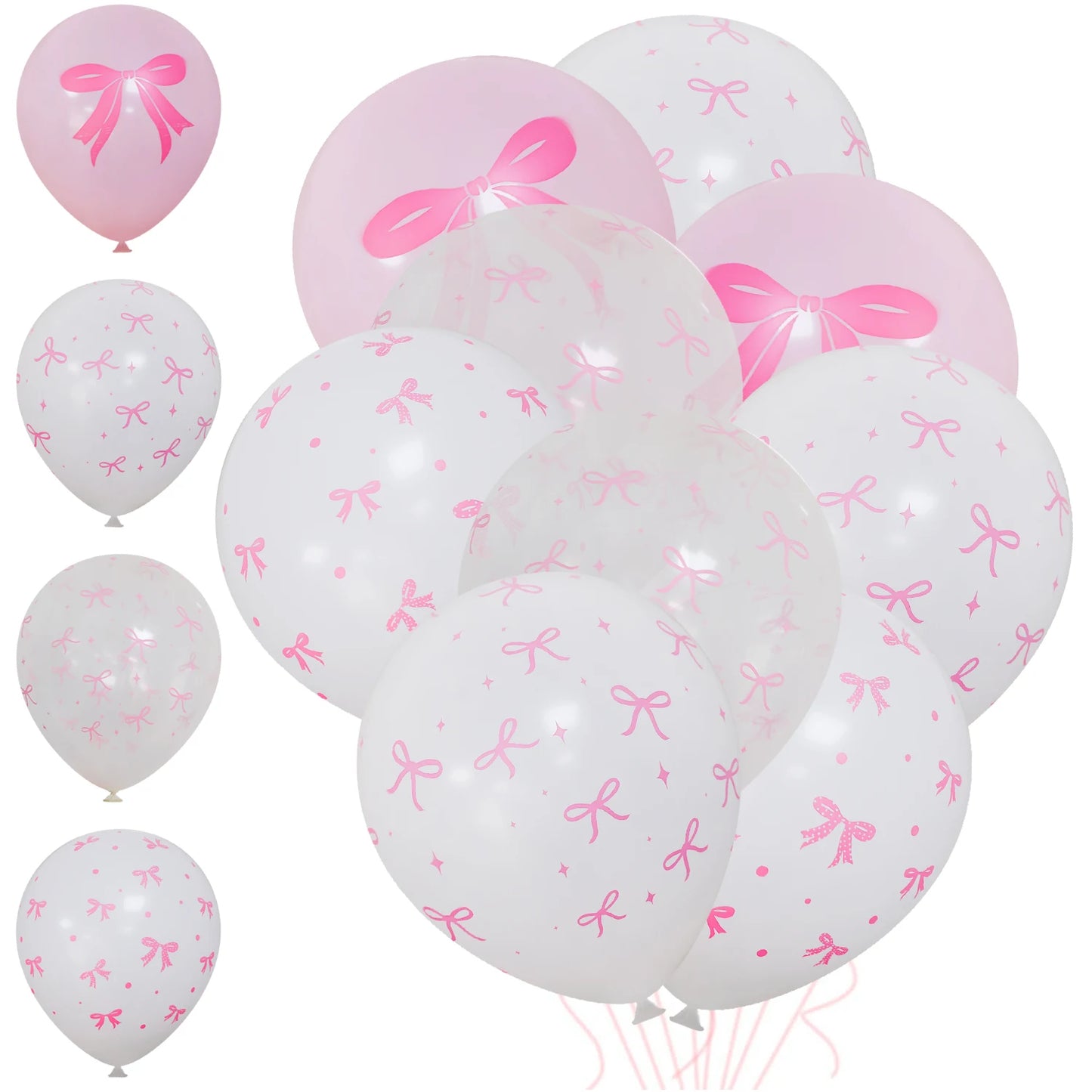 50/10pcs Bow Theme Latex Balloon 12 Inches Bowknot Print White Balloons for Kids Girls Birthday Baby Shower Wedding Party Dec